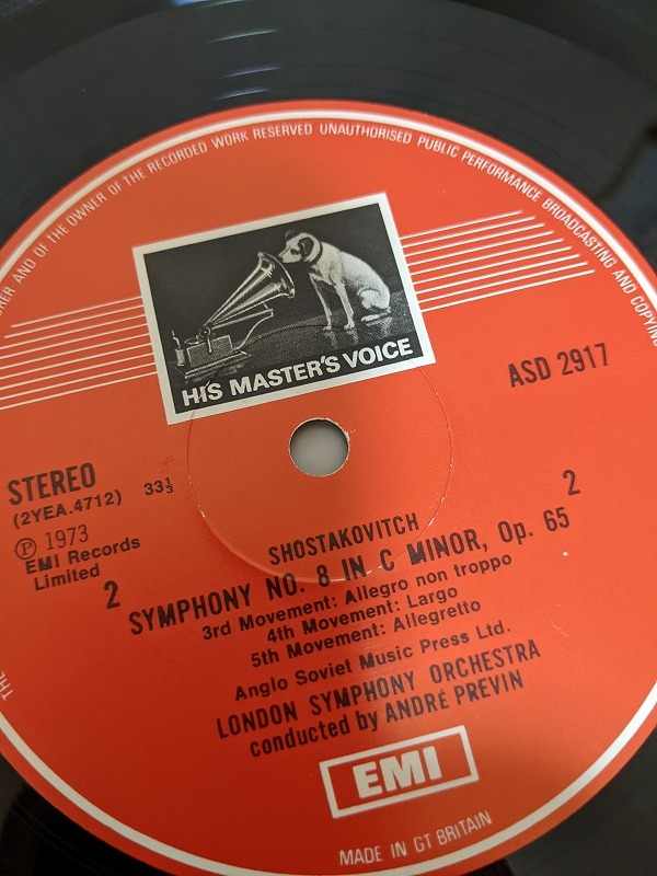 英HMV TAS LISTED 優秀録音 ASD-2917 プレヴィン ショスタコーヴィチ 交響曲第8番 オリジナル盤 PREVIN SHOSTAKOVICHの画像3