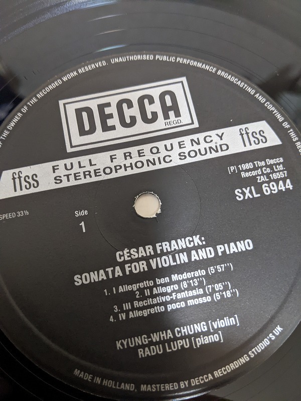 蘭DECCA SXL-6944 チョン・キョンファ フランク ドビュッシー ヴァイオリン・ソナタ ルプー オリジナル盤の画像2