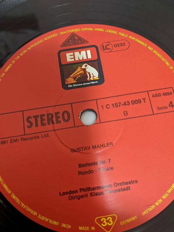 独HMV SLS-5238 DIGITAL テンシュテット マーラー 交響曲第7番 オリジナル盤 2LP_画像3