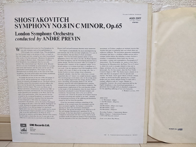 英HMV TAS LISTED 優秀録音 ASD-2917 プレヴィン ショスタコーヴィチ 交響曲第8番 オリジナル盤 PREVIN SHOSTAKOVICHの画像4