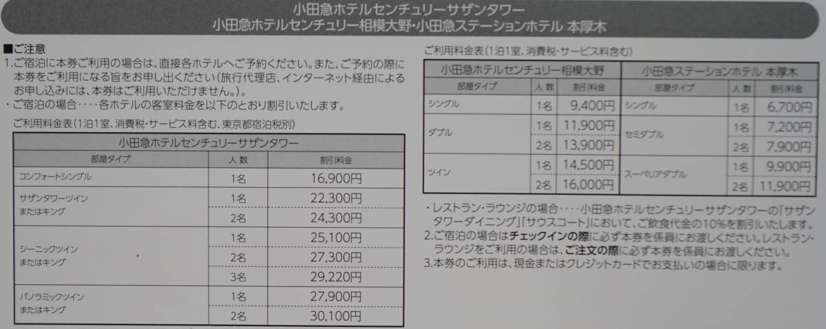 ホテルセンチュリー、ステーションホテル本厚木 割引券_画像3