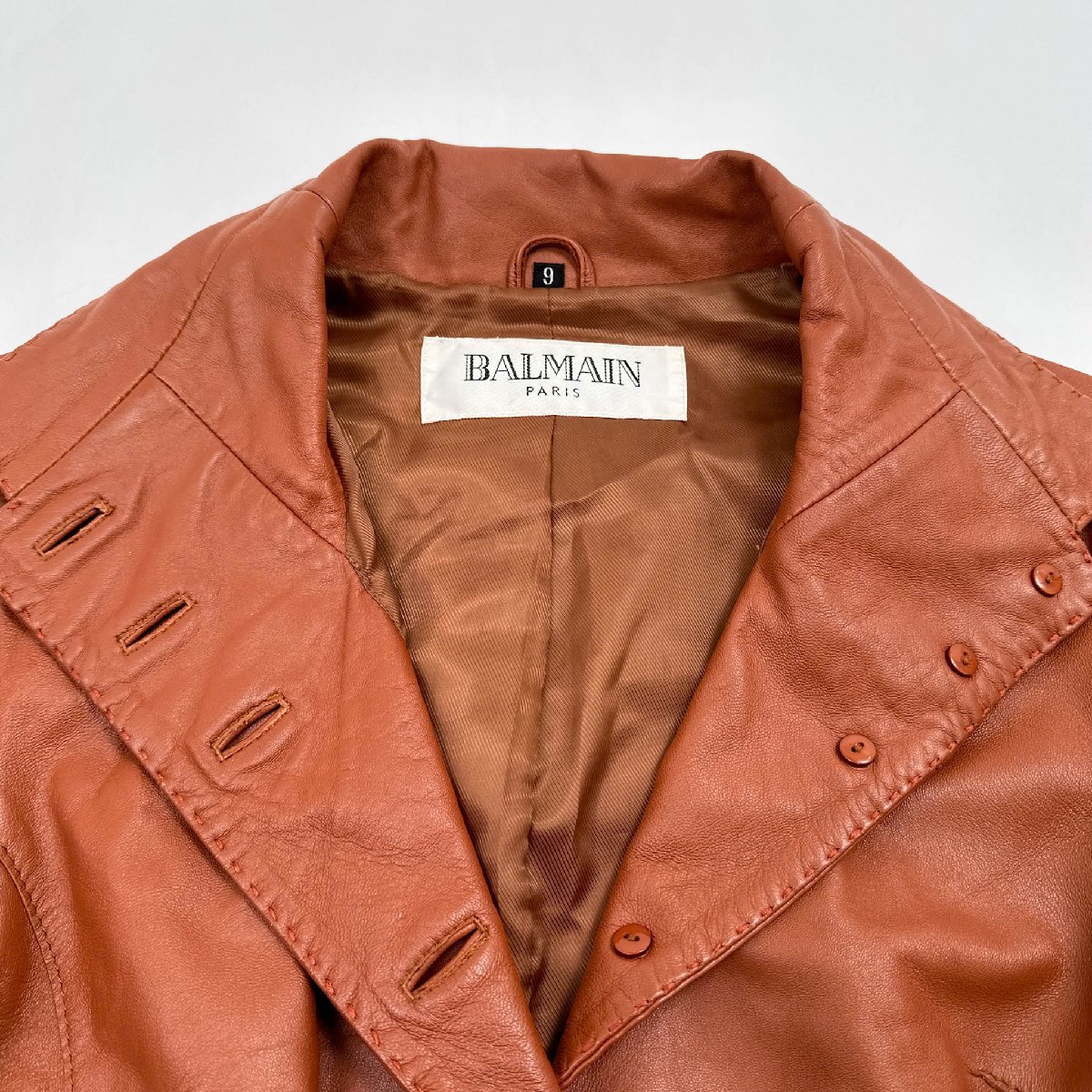 レア!!ビンテージ!!◆BALMAIN バルマン 羊革 本革 レザー デザイン ジャケット サイズ 9 /ラムレザー/シープスキン/茶色/ブラウン_画像3