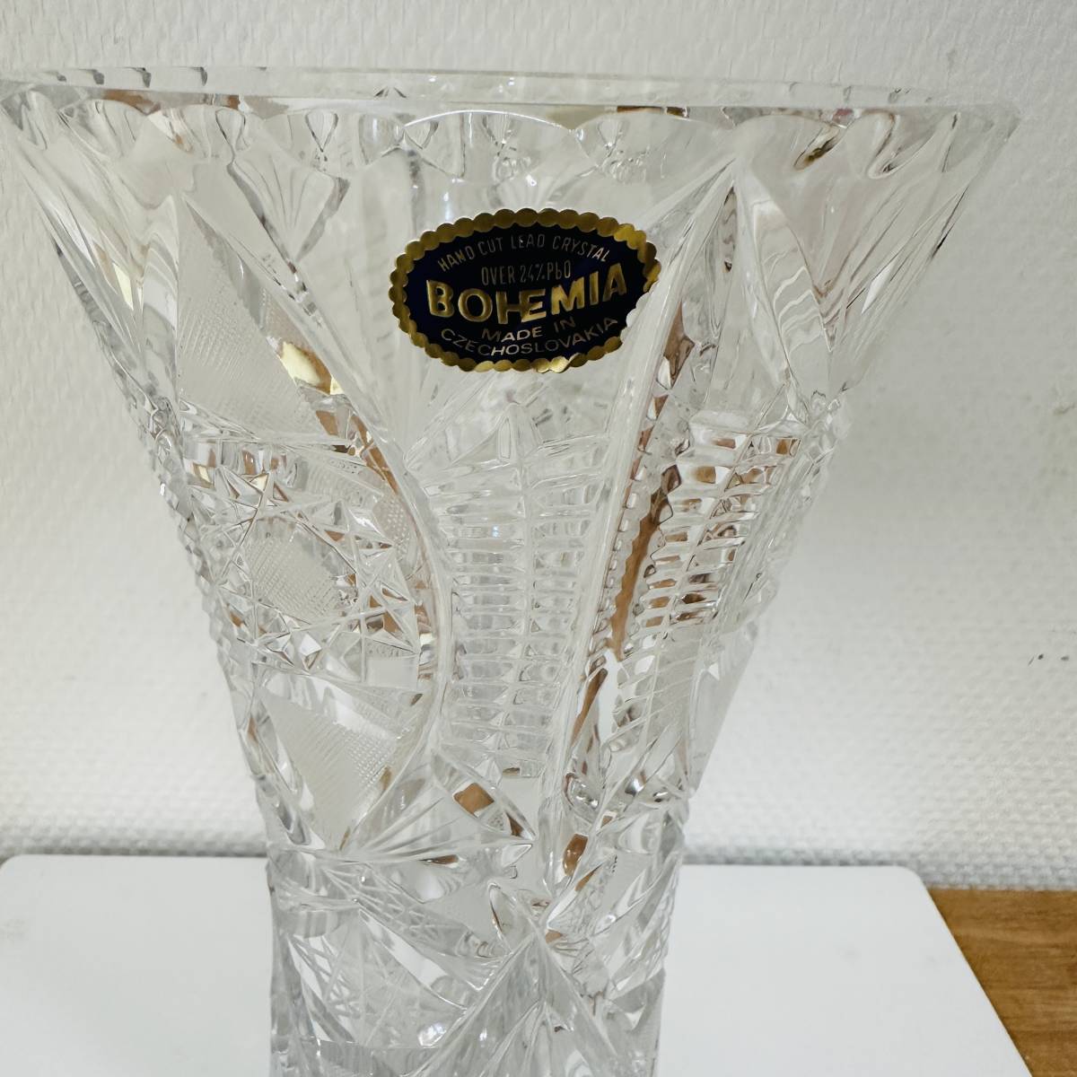  [13979] BOHEMIAN GLASS クリスタル 花瓶 箱付属 未使用保管品 チェコスロバキア製_画像7