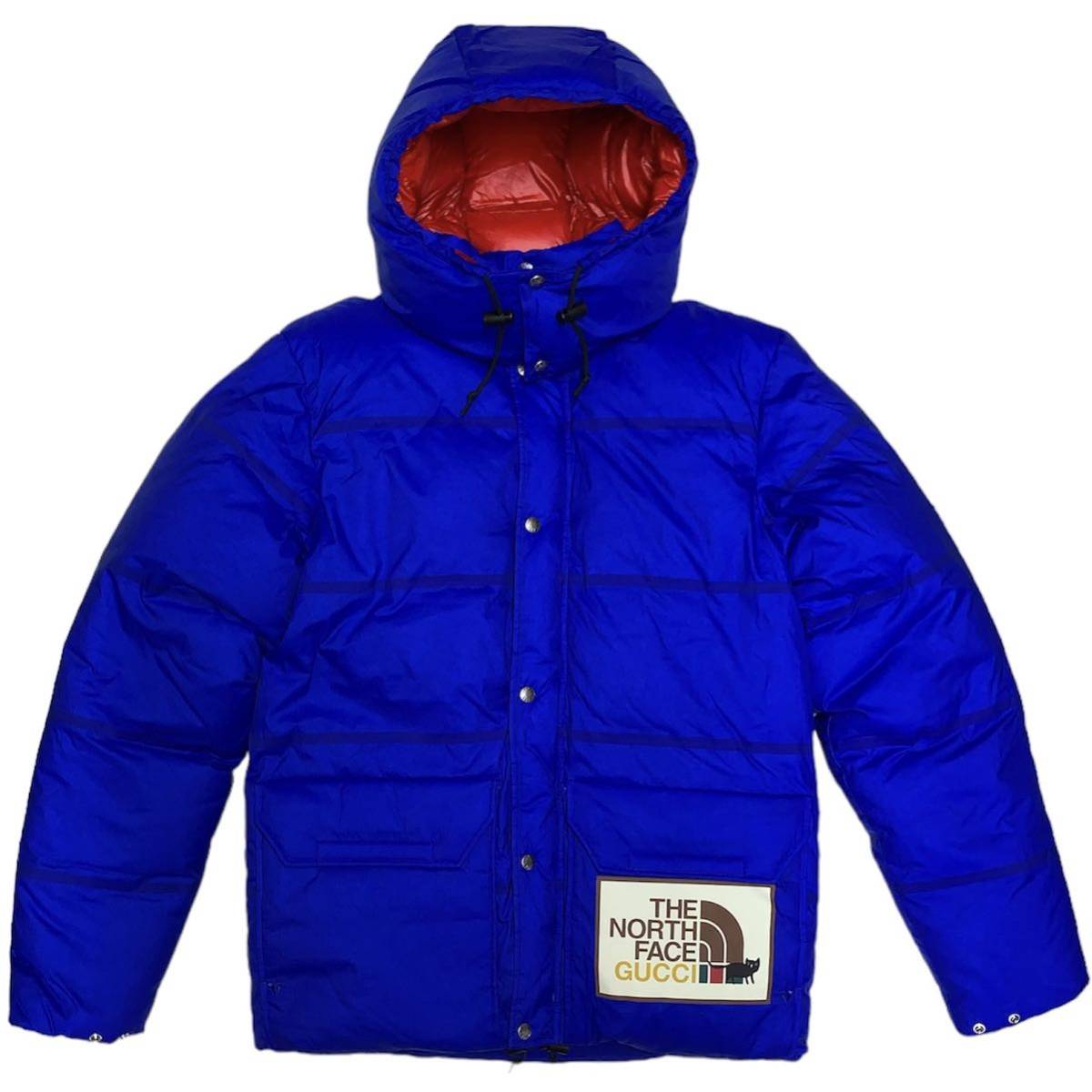 グッチ ノースフェイス L フーデッド ダウンジャケット 定価308000円 ブルー レッド GUCCI × THE NORTH FACE コラボ　正規品_画像1