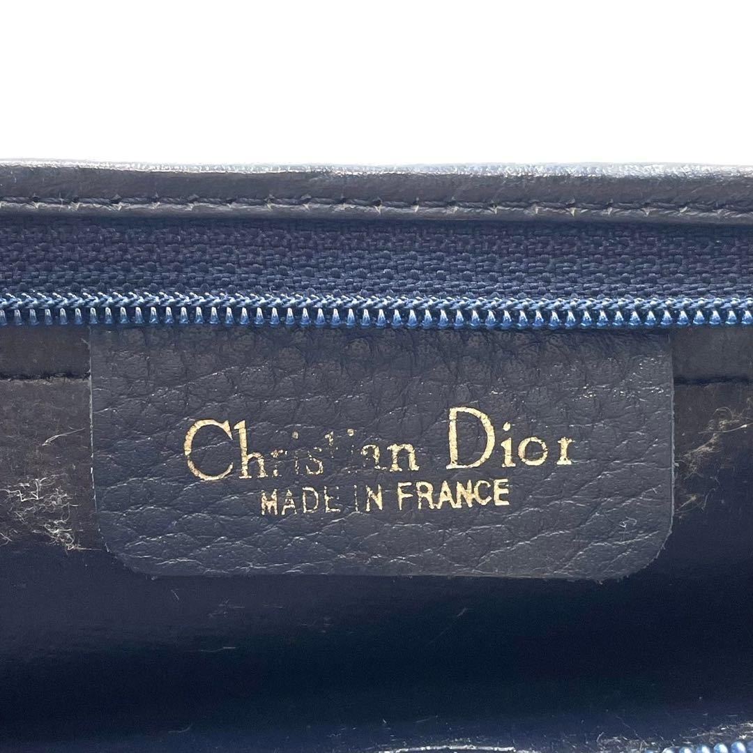 Christian Dior クリスチャンディオール セカンドバッグ クラッチバッグ CDロゴ オールレザー シボ革 ネイビー 紺色 小物入れ ヴィンテージ_画像8