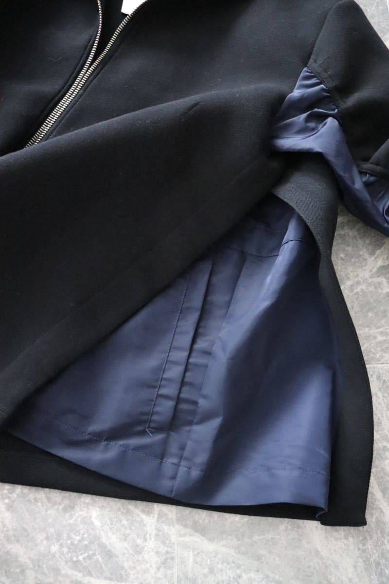 ZARA ザラ 新品 異素材 スウェット パーカー コントラスト ボンディング 羽織り トップス 黒 ブラック フーディー 未使用タグ付き Mサイズ_画像7