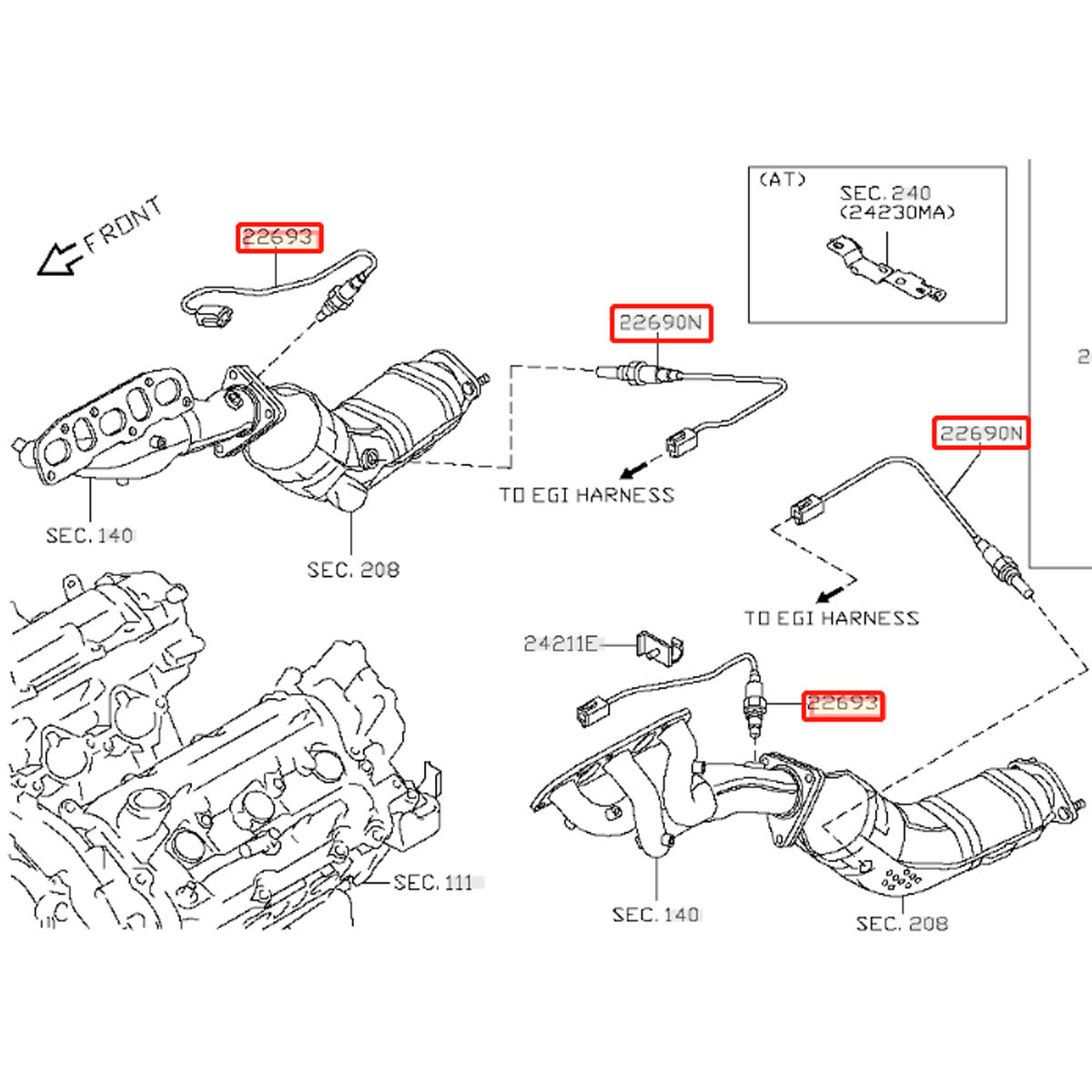 送料無料 OS102X2/138X2 A/F O2センサー 日産 フーガ KY51 KNY51 フロント側 リア側 前後左右 4本セット 1台分 226A0-ET000 22693-1MR0A