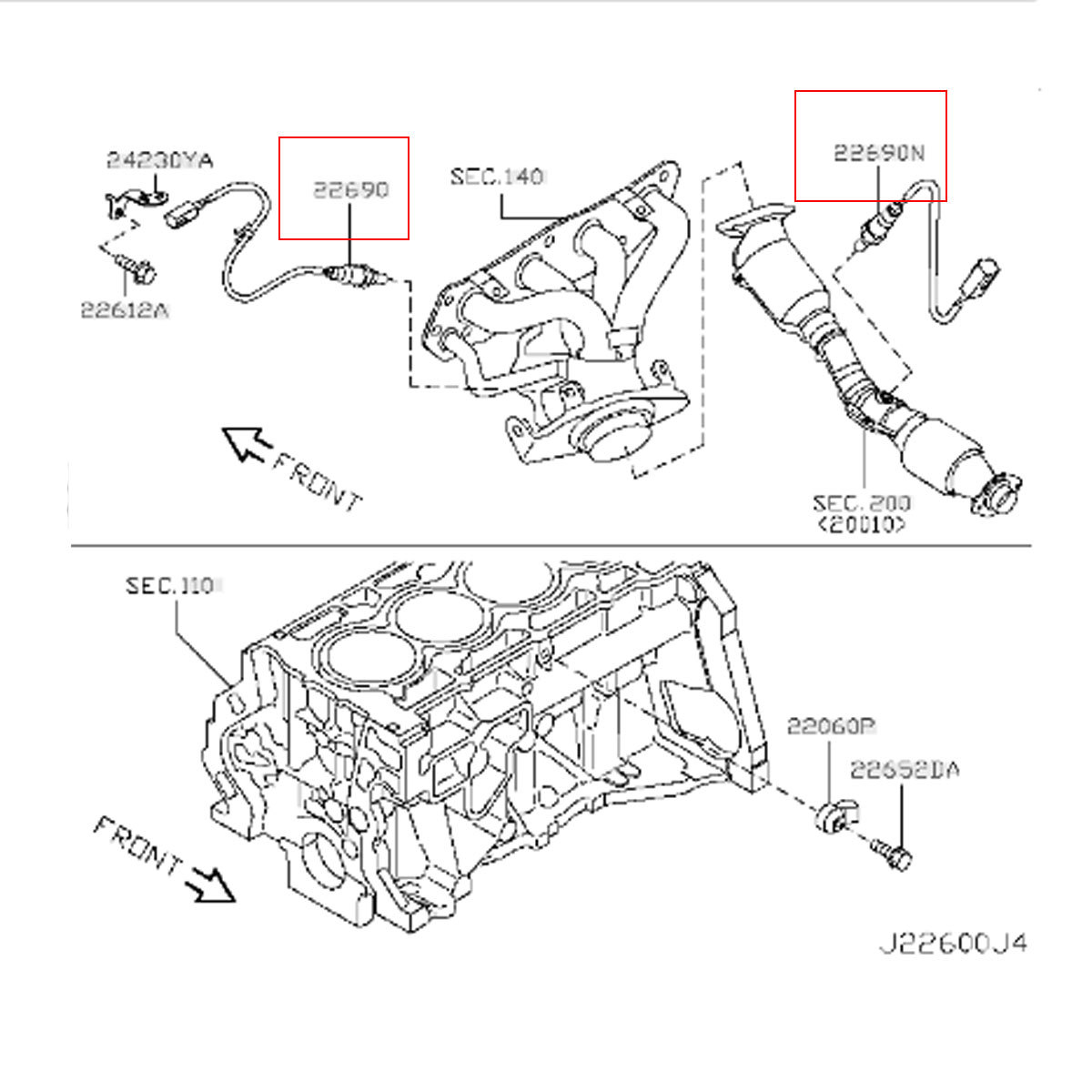 送料無料 当日発送 OS101/102 O2センサー 日産 セレナ C25 CC25 CNC25 NC25 / ラフェスタ B30 前後2本セット 22690-EN200 226A0-ET000_画像4