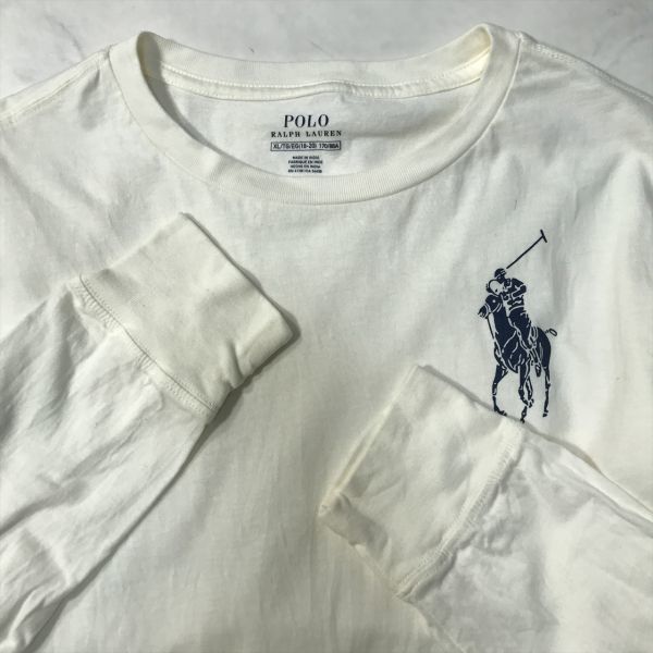 《良品◎》POLO RALPH LAUREN ポロラルフローレン★ビッグポニー*アームロゴ*長袖Tシャツ*カットソー*オフホワイト*サイズXL(MA5820)◆S60_画像3