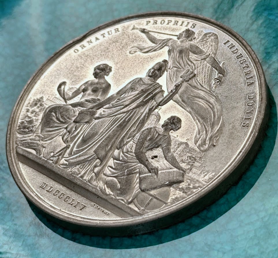 1854 イギリス ビクトリア女王 アルバート王子 クリスタル パレス 記念 シデナム ホワイトメタル 大型 メダル アンティーク 英国 希少
