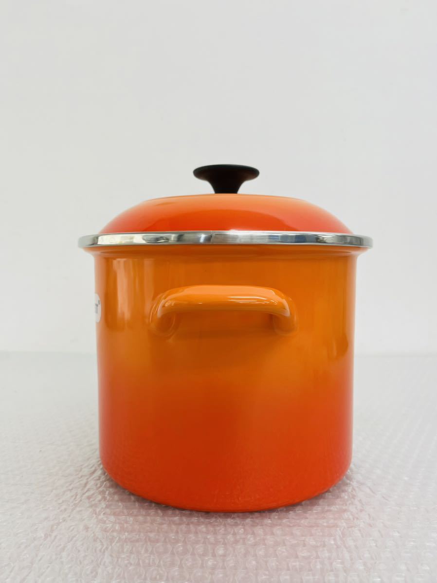 I♪ Le Creuset ルクルーゼ STOCKPOT ストックポット 深型 ホーロー 鍋 オレンジ IH対応 蓋_画像2