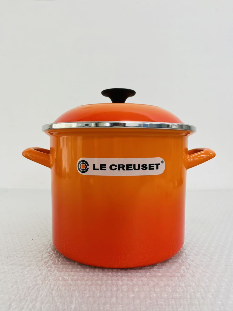 I♪ Le Creuset ルクルーゼ STOCKPOT ストックポット 深型 ホーロー 鍋 オレンジ IH対応 蓋_画像1