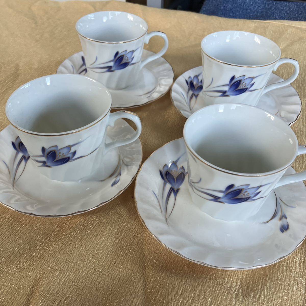 TOHSHIN カップ&ソーサー 4客 セット 花柄 青 昭和レトロ 洋食 TOHSHIN カップ&ソーサー 4客 セット 花柄 青 昭和レトロ 洋食