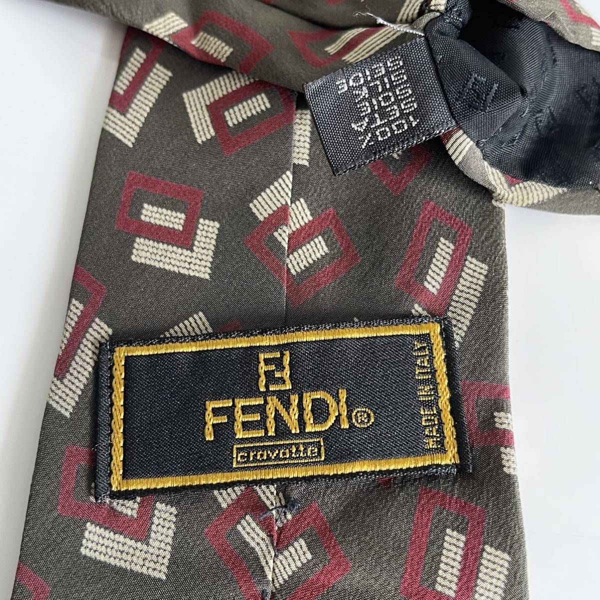 FENDI(フェンディ) 茶ボルドー四角ネクタイ_画像1