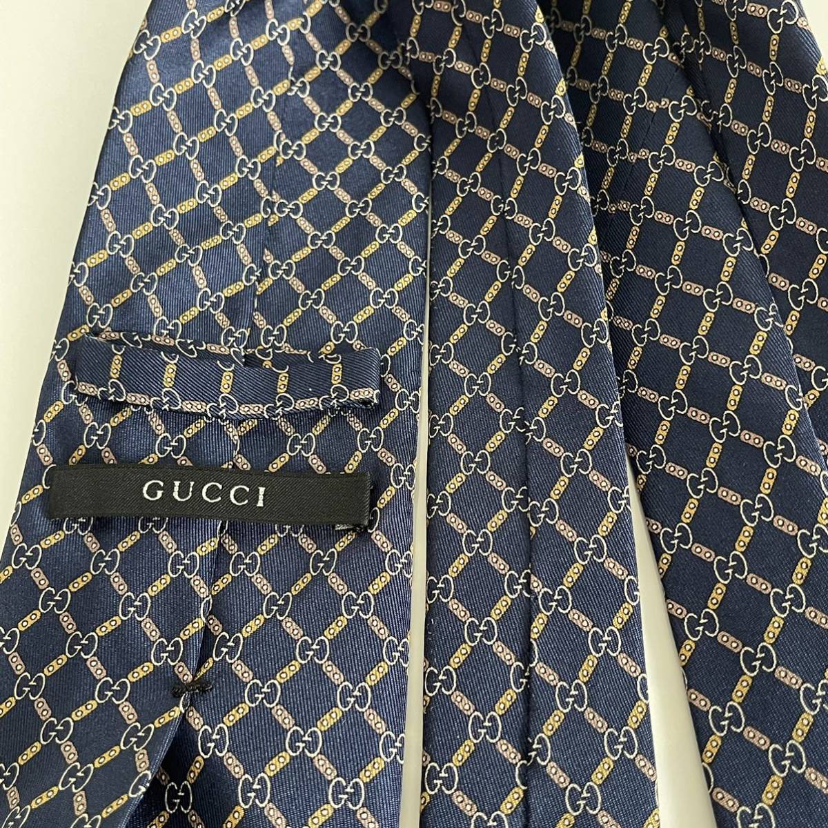 グッチ（GUCCI） ネイビーGGロゴチェーンチェックネクタイ_画像10