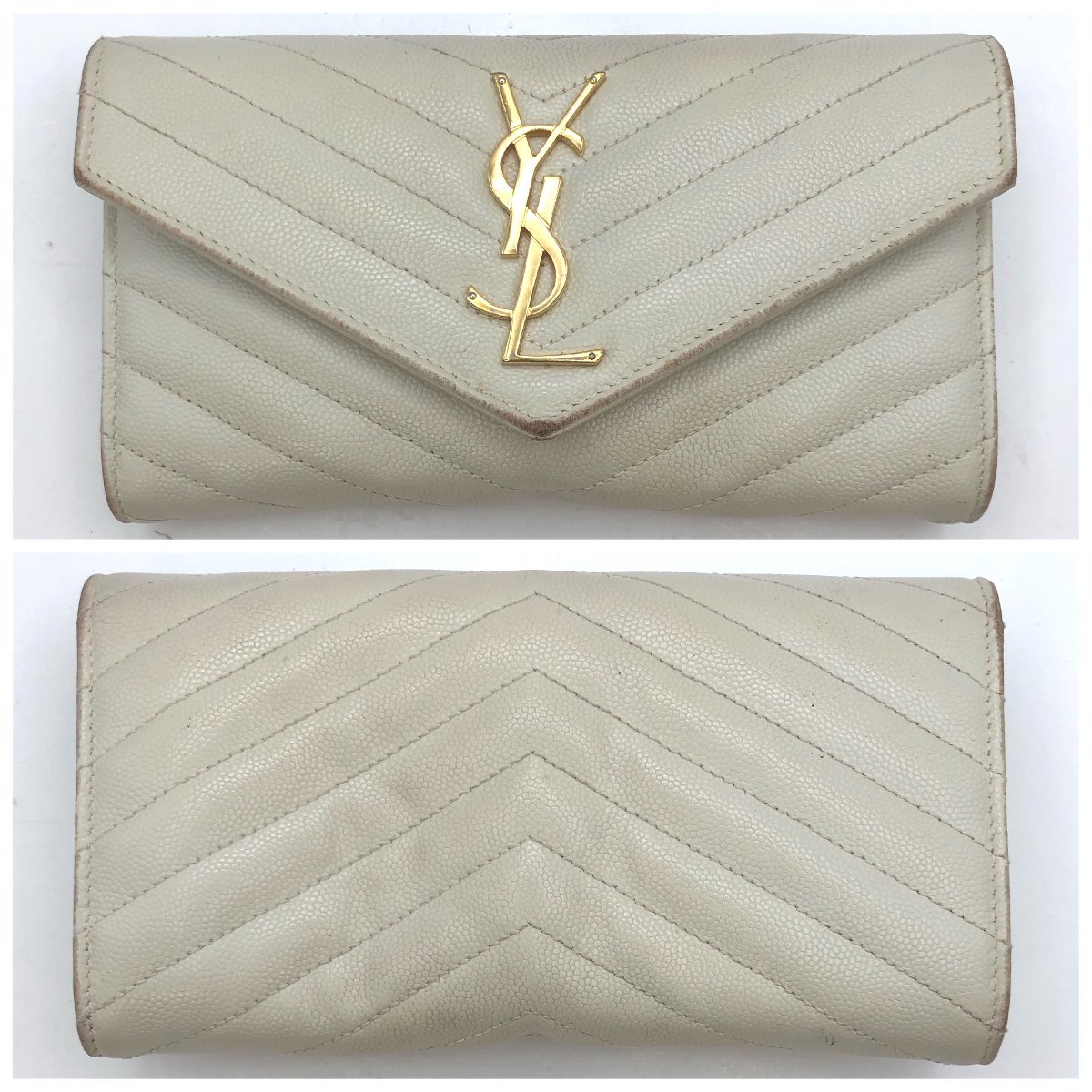 1円～/Yves Saint Laurent/YSL/イヴサンローラン/Vステッチ/二つ折り財布/長財布/財布/札入れ/小銭入れ/レディース/H032_画像2