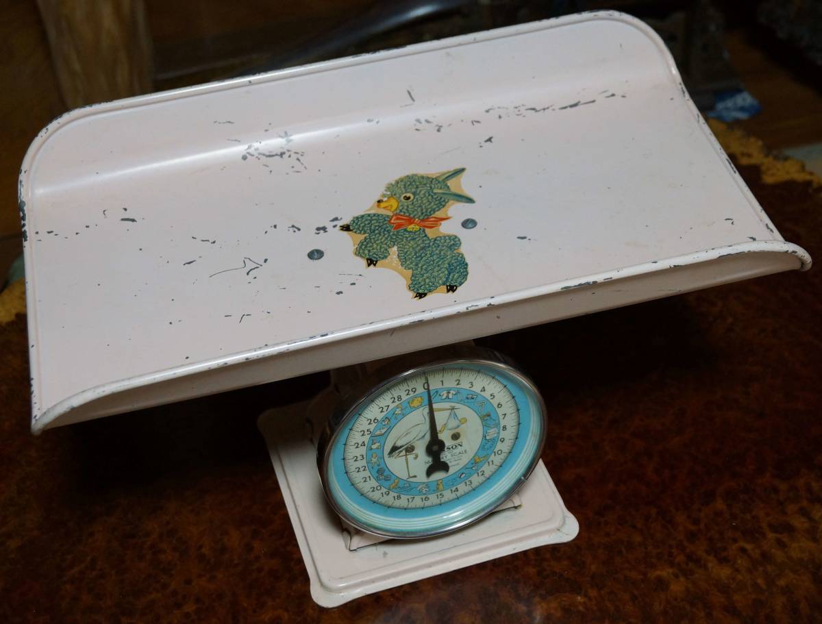 【閑】ヴィンテージ HANSON ハンソン社のベビー用体重計1930's Nursery Baby Blue Green Scale Model #3025- ★時代物★6D0129_画像2