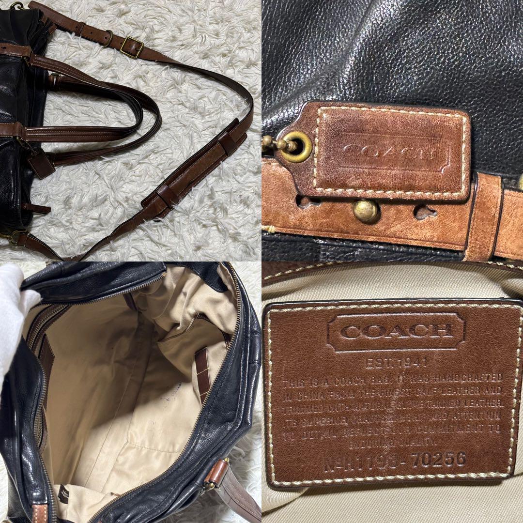 1円 A4 極美品 COACH コーチ トートバッグ ショルダーバッグ メトロポリタン 2way バイカラー レザー ネイビー ブラウン チャーム メンズ_画像8