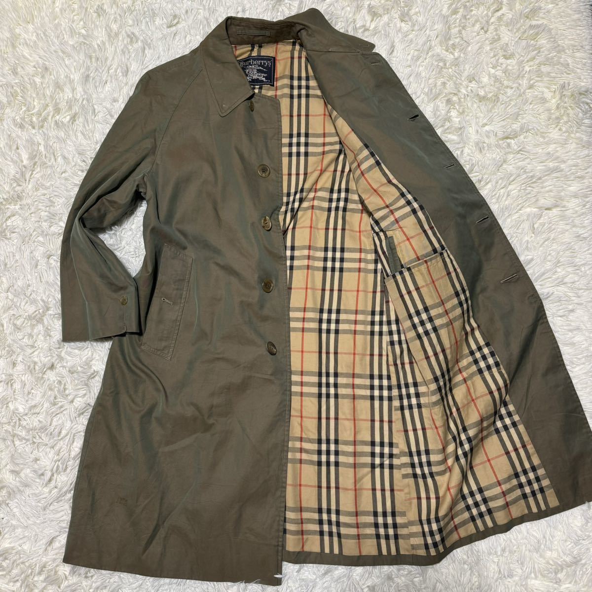 1円 希少 美品 着丈100cm BURBERRY バーバリー ステンカラーコート トレンチコートノバチェック カーキ 玉虫色 ロング丈 メンズ 紳士服 _画像1