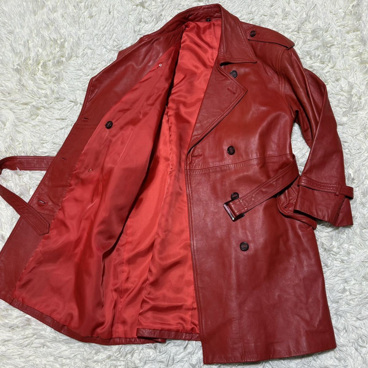 1円 希少色 極美品 Lサイズ トレンチコート レザー レッド 赤 1円 希少色 極美品 Lサイズ トレンチコート レザー レッド 赤