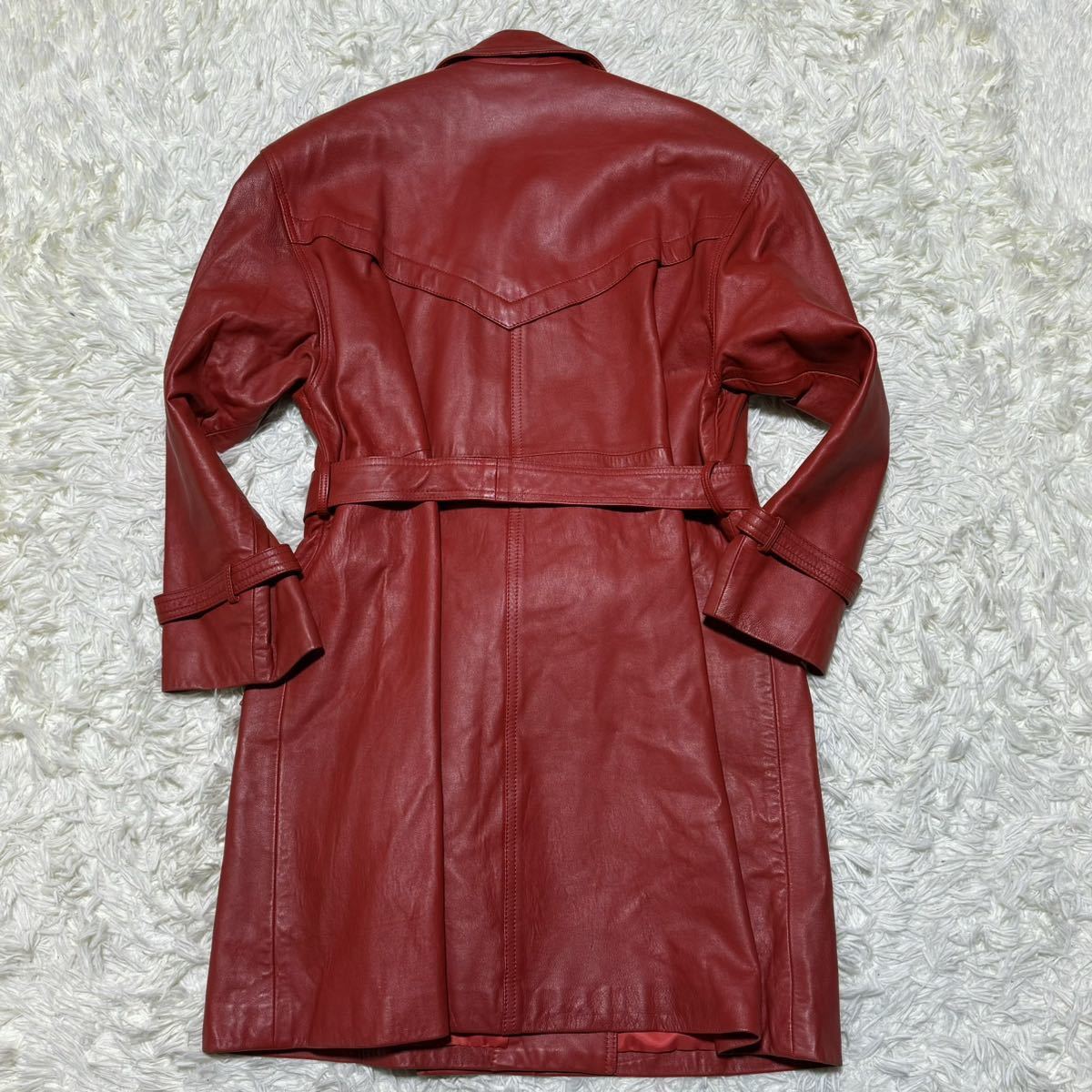 1円 希少色 極美品 Lサイズ トレンチコート レザー レッド 赤 1円 希少色 極美品 Lサイズ トレンチコート レザー レッド 赤