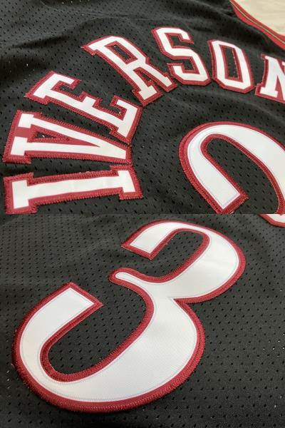 春早割 【未使用品】NBA 76ers　IVERSON #3 アレン・アイバーソンSIXERS シクサーズ　ユニフォーム ゲームシャツ　ジャージ　刺繍　XL 黒　美品
