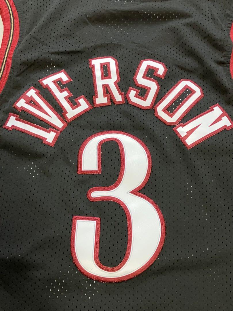 春早割 【未使用品】NBA 76ers　IVERSON #3 アレン・アイバーソンSIXERS シクサーズ　ユニフォーム ゲームシャツ　ジャージ　刺繍　XL 黒　美品