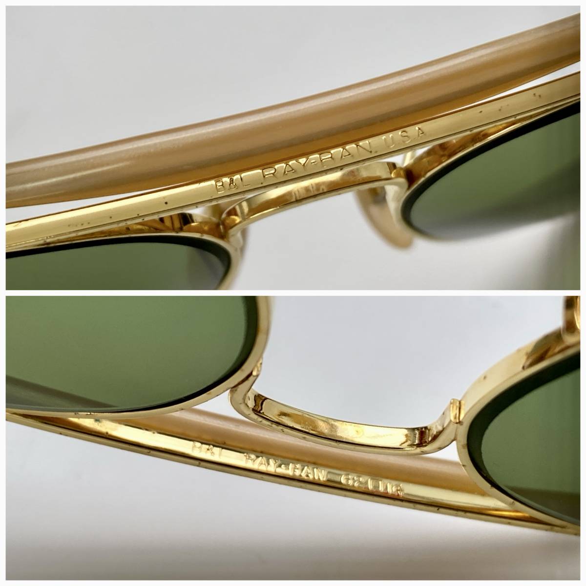 ケース付★B&L RAY-BANボシュロムレイバン OUTDOORS MAN2アウトドアーズマン Gold/#3 RB3 ゴールド金ブローバー付 VINTAGEサングラス USA製_画像5