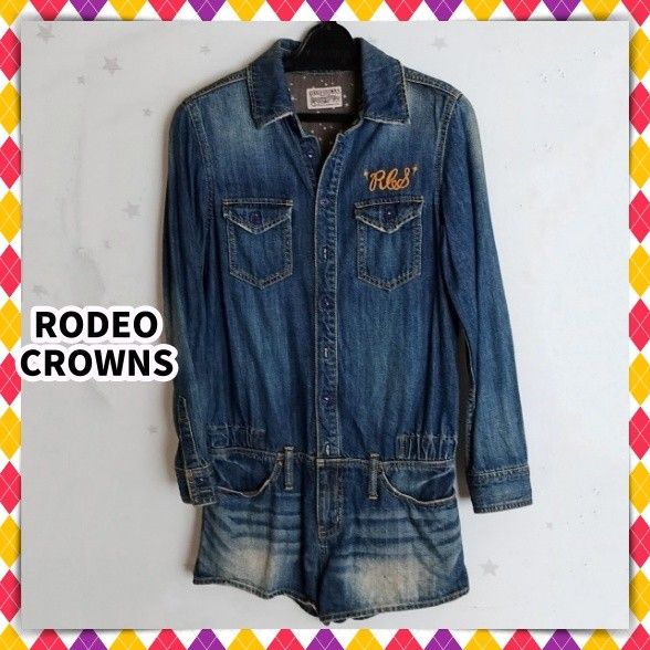 RODEO CROWNS ロデオクラウンズ レディース デニム オールインワン サロペット つなぎ ショートパンツ 長袖ジャケット