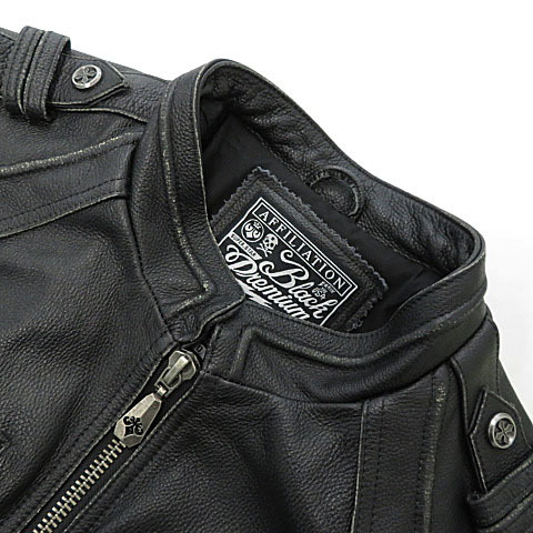 【格安】1,000円～ AFFLICTION アフリクション ライダース レザージャケット ブラック系 サイズL メンズ [M4442]_画像3