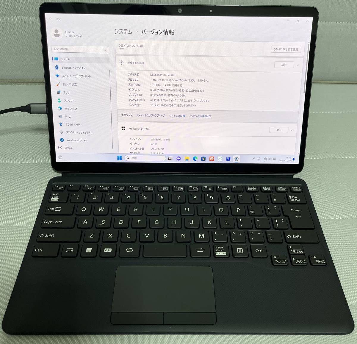 Fujitsu FMV LOOX WL1/G i7-1250U/16GB/256G/5Gモデル/OLED/専用キーボード/FMVWGL18W/ファンレス/タッチパネル/_画像2