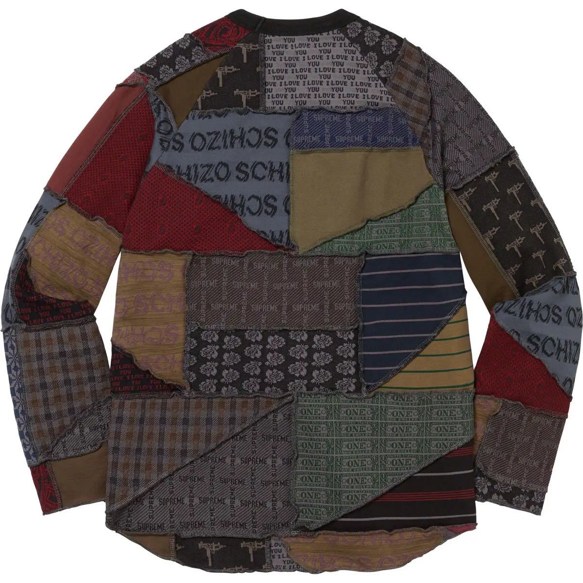 【美品】 23ss Supreme Patchwork Jacquard L/S Top Lサイズ ブラック　パッチワークジャカード長袖Tシャツ　ボックス_画像2