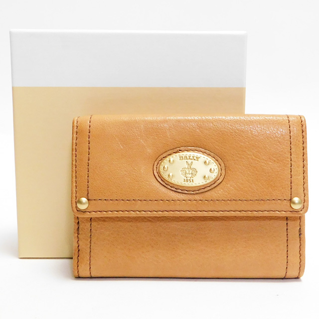 極美品BALLYバリー 三つ折り財布 コンパクト財布 レザー 薄茶 イタリア製