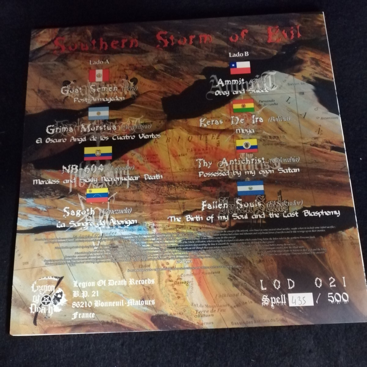 D01 中古LP 中古レコード　オムニバス　ラテンアメリカ　ブラックメタル　SOUTHERN STORM OF EVIL フランス盤　LOD021　_画像2