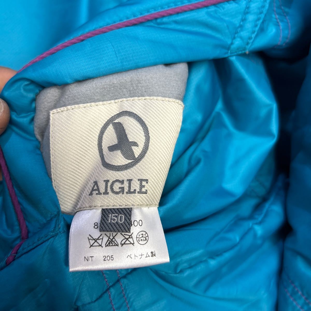 aigle エーグル リバーシブル 中綿ジャケット 紫 ターコイズ 150 こども 八g1_画像8