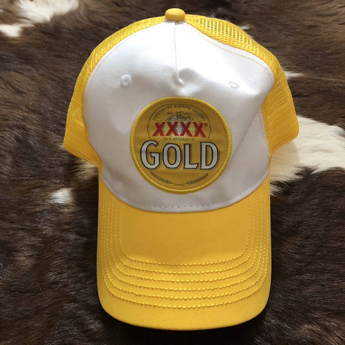 XXXX 4X Beer Gold White & Yellow Truckers Baseball Mesh Cap フォーエックスゴールド メッシュベースボール キャップ、帽子/黄白/ビール_画像2