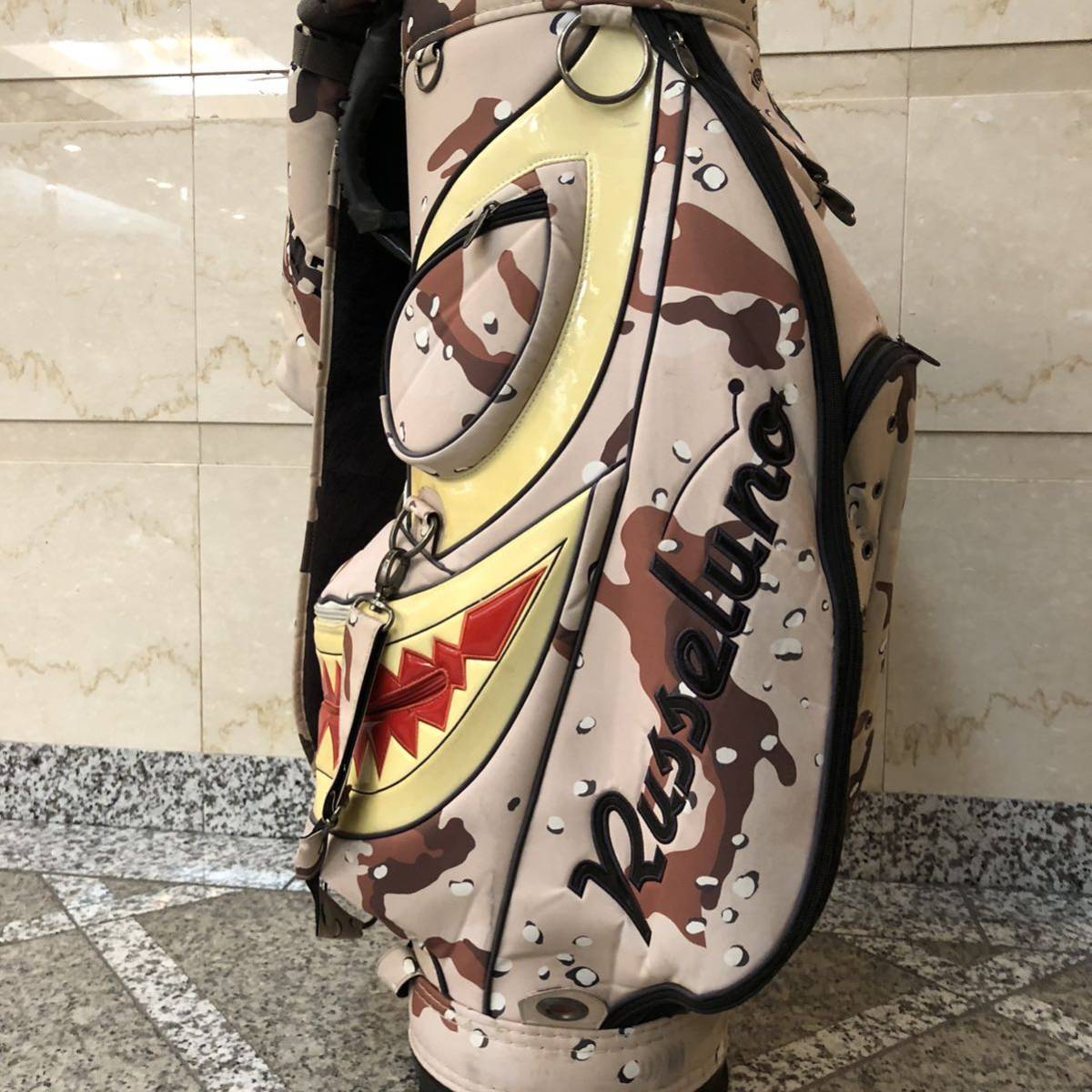 中古/ジャンク RUSSELUNO（ラッセルノゴルフ）ベージュカモ ゴルフキャディバッグ スタンドバッグ MOLLE SYSTEM GOLF BAG 9.5/47（現状品）_2018 SHARK LUCHA CADDIE BAG