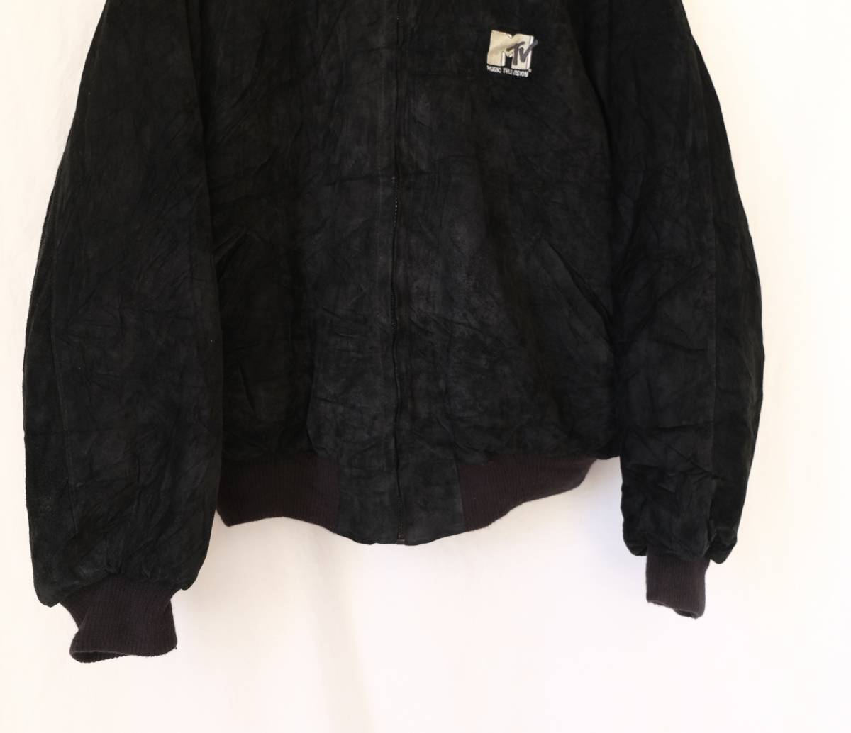 80s90s[ MTV Creative Custom Products ] Vintage замша с хлопком блузон жакет / черный чёрный / USA производства кожа Logo куртка 