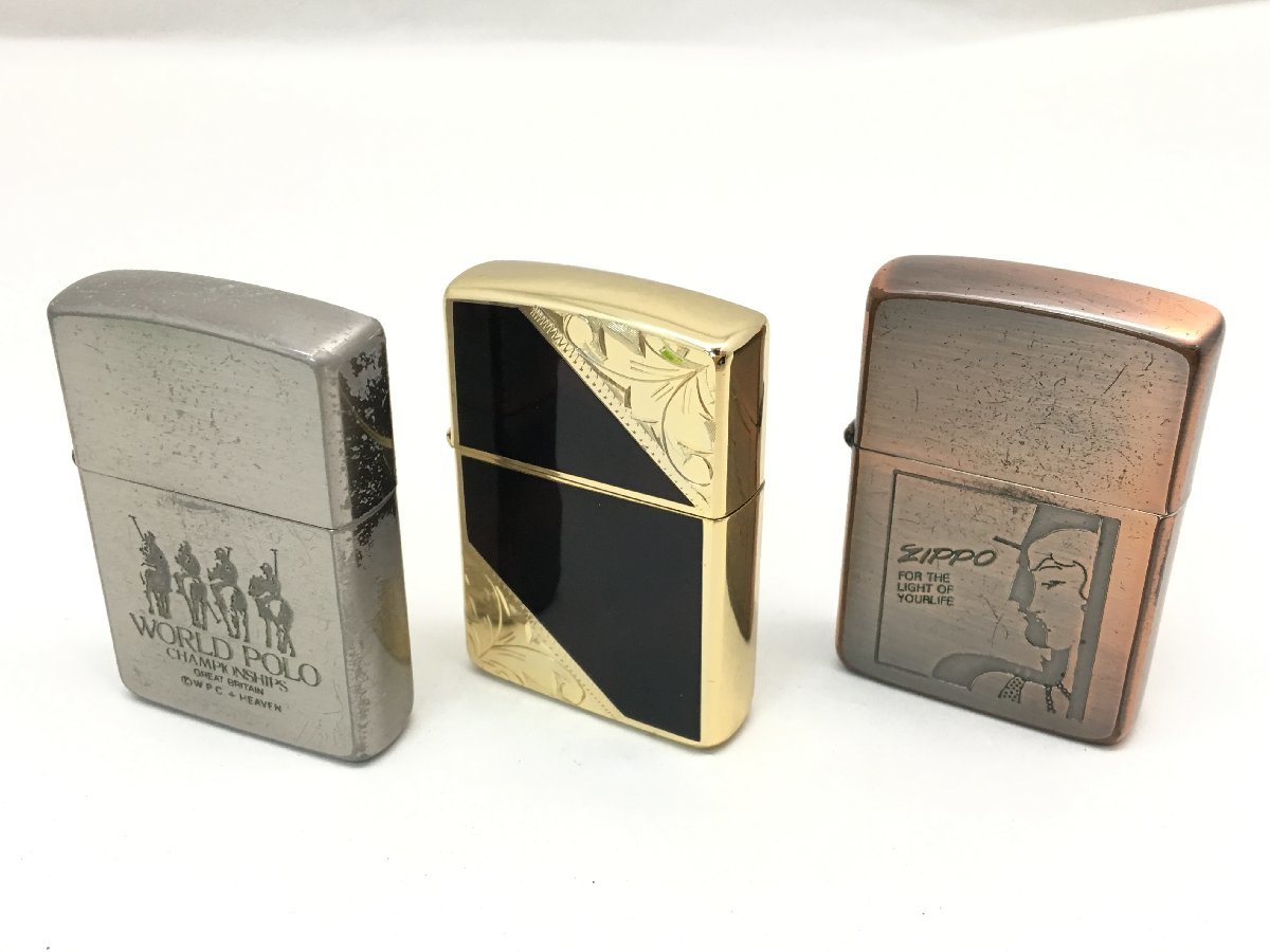 ■Zippo オイルライターWORLD POLO 1991/1986 ケース付き 3点まとめ 火花あり/現状渡し 中古【UW010061】_画像2