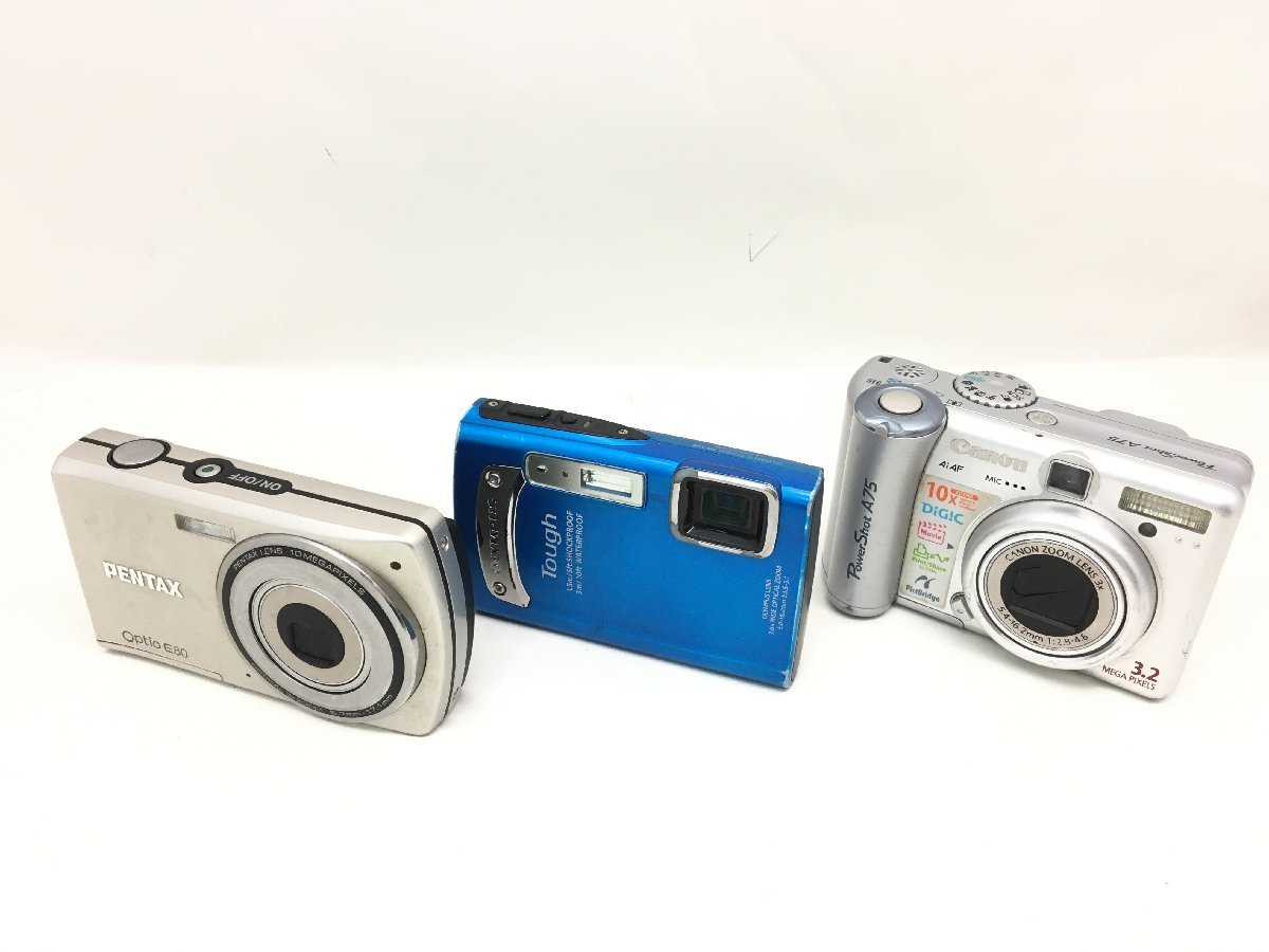 Canon PowerShot A75 / OLYMPUS Tough TG-320 / PENTAX Optio E80 コンパクト デジタルカメラ 3点 まとめ ジャンク 中古【UW010501】_画像1