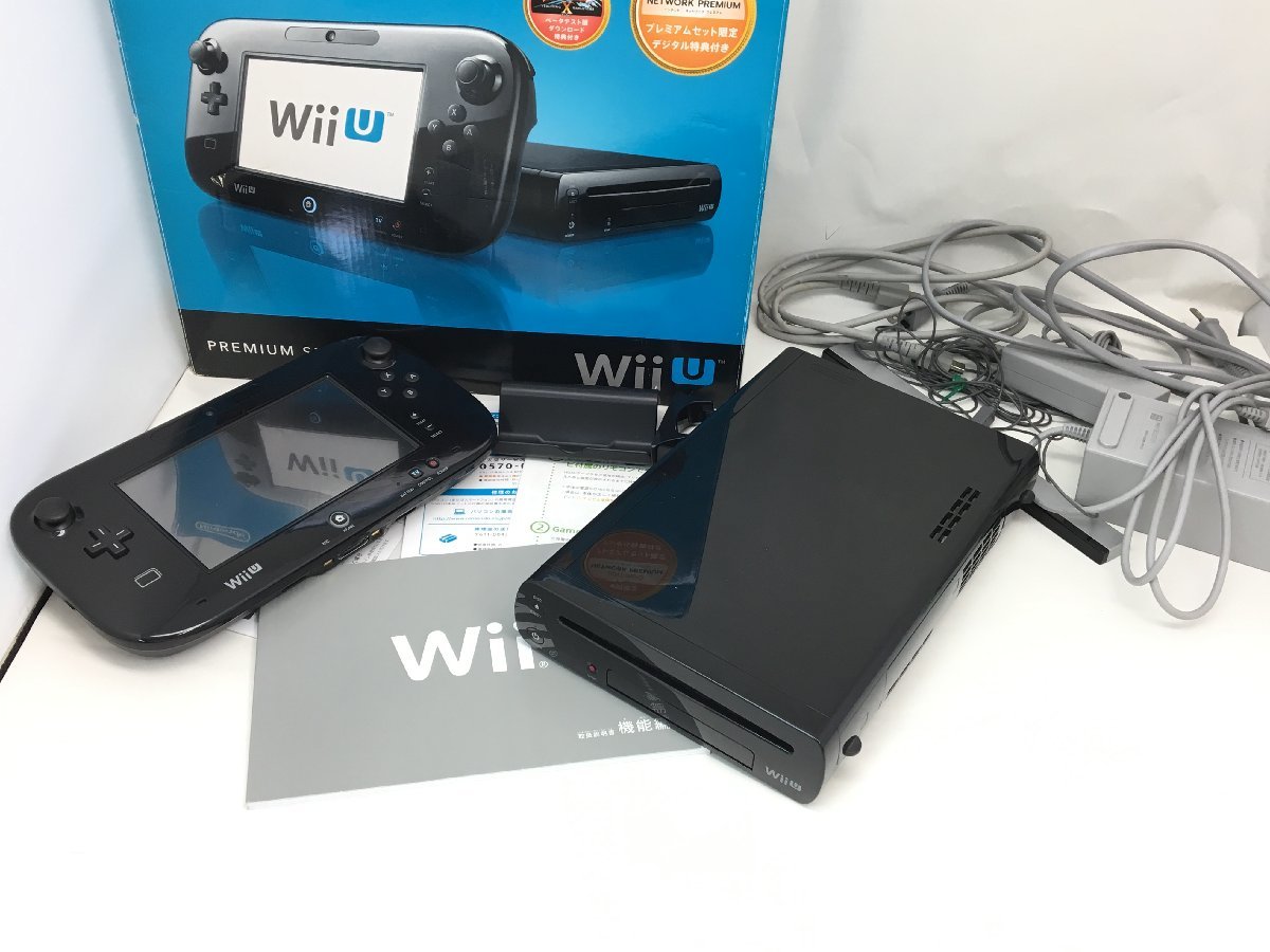 任天堂 Wii U プレミアムセット 32GB ブラック 通電確認・初期化済み 箱付き 中古【UW010703】_画像1