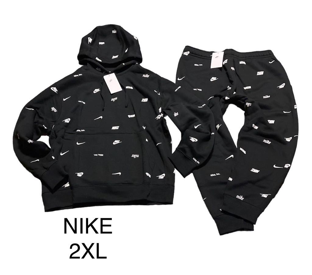 新品 正規品【NIKE/ナイキ】ナイキ NK CLUB + BB フーディ＋パンツ 上下セット◆2XL◆ブラック◆黒◆裏起毛_画像1