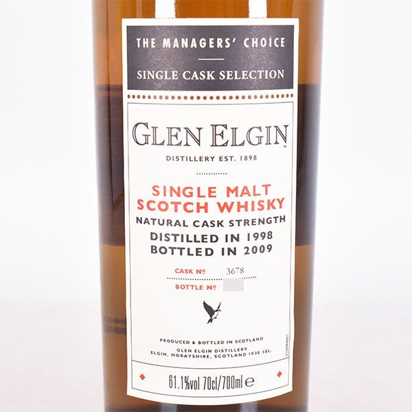 ★グレン エルギン 1998-2009 マネージャーズチョイス ＊箱付 700ml 61.1% スペイサイド GLEN ELGIN B120314_画像3