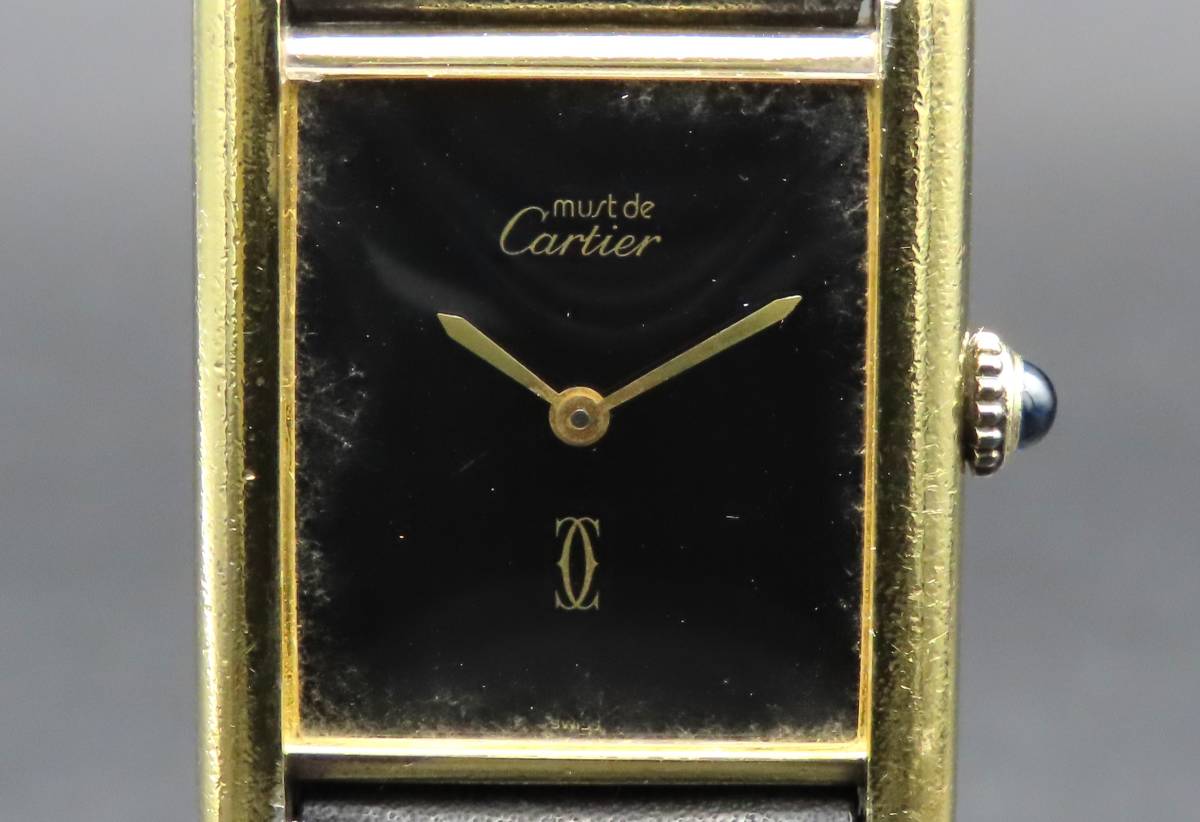 1円～! 稼動品★正規品 Cartier カルティエ マストタンク LM 手巻き ブラックダイヤル ヴィンテージ レディース腕時計 TTKLG4603_画像2