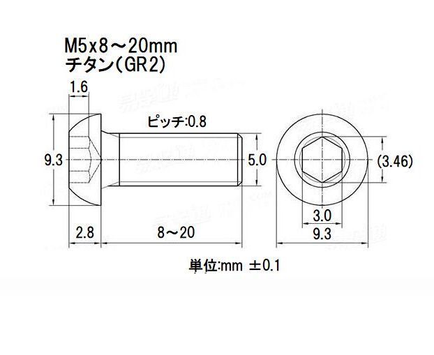 チタン製ボルト(GR2) M5x8mm 4本_画像3