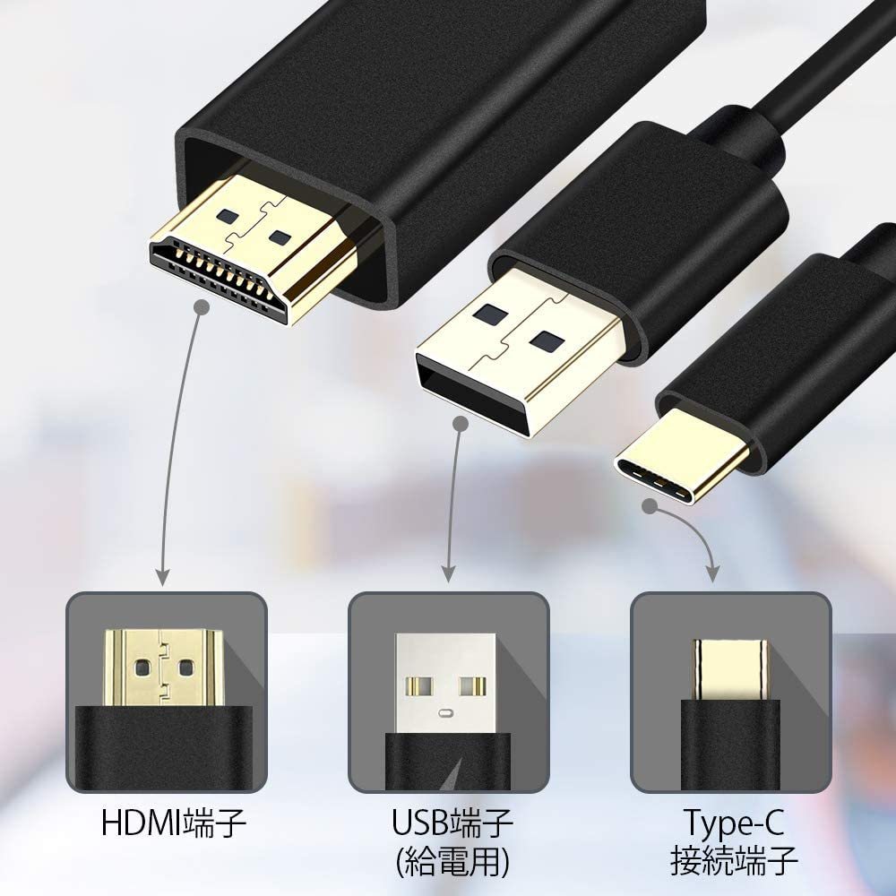 最新版USB Type-C HDMI ケーブル 4K HDMI テレビ変換ケーブルスマホ AVアダプタ 高解像度 設定不要 充電しながら使える高耐久性の画像2