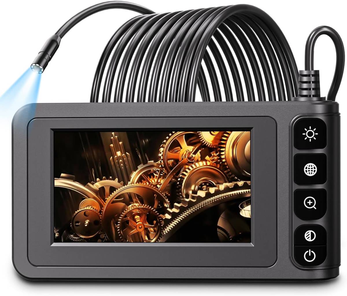 工業用内視鏡カメラ ファイバースコープ HDデジタル ボアスコープ 4.3インチLCDモニター スネークカメラ 8LEDライト付_画像1