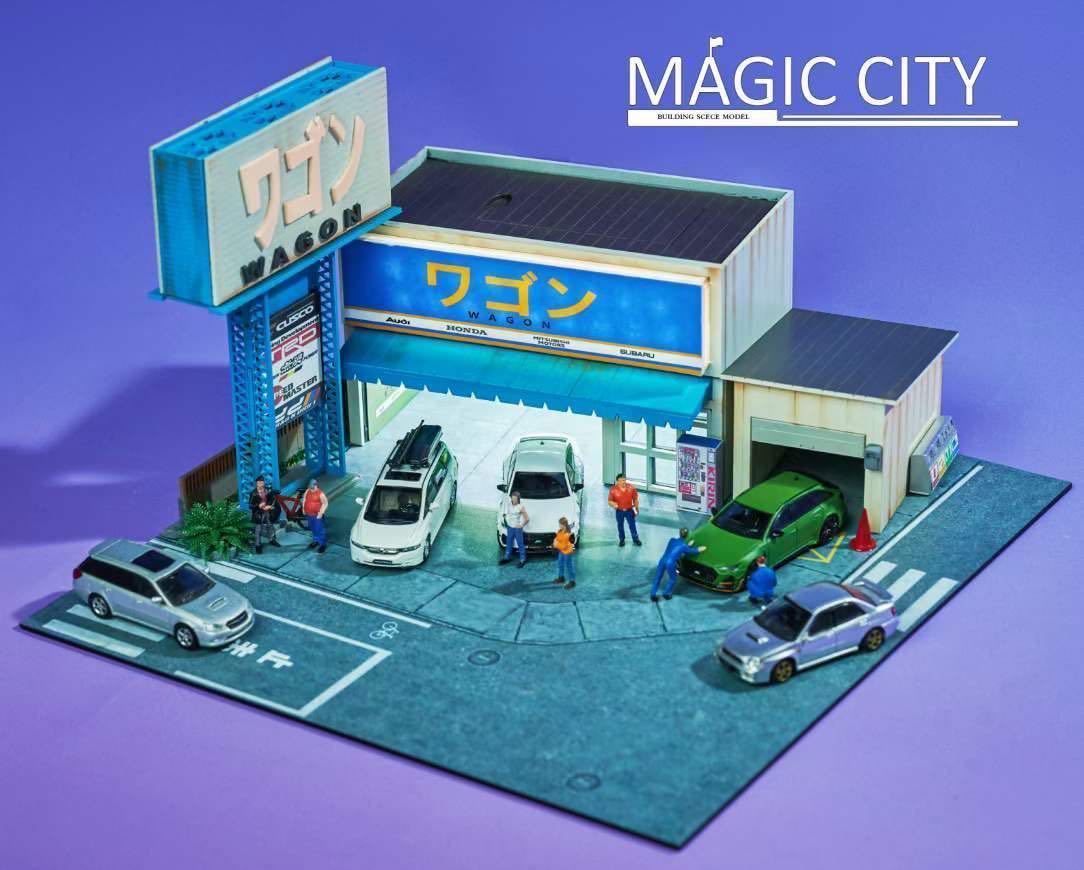 1/64 magic city ジオラマ　ワゴン　WAGON カスタムショップ　ミニカー一台おまけ_画像1