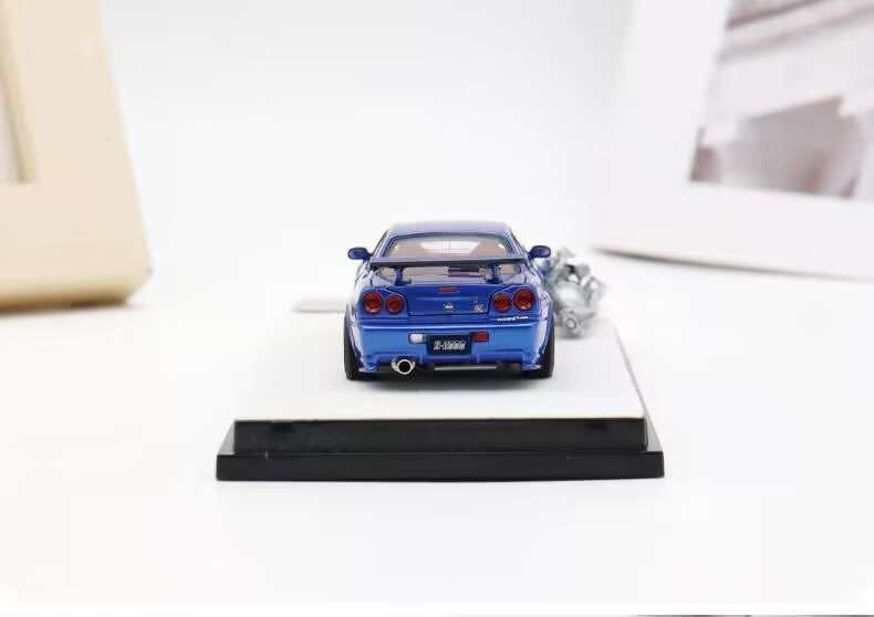 1/64 PGM One model 日産　NISSAN GTR R34 Z Tune メタリックブルー　全開閉　エンジン付き_画像3