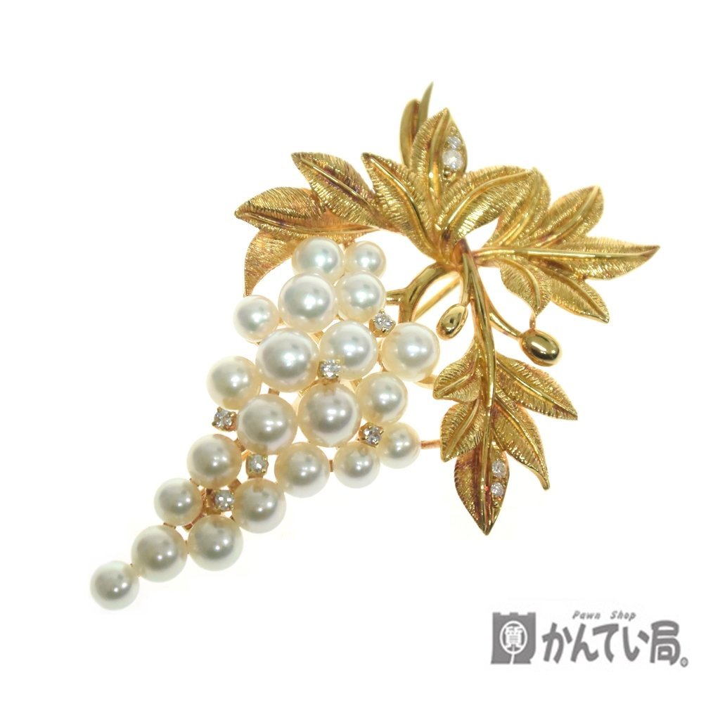 最高品質の ブローチ ダイヤ パール ミキモト MIKIMOTO K18 真珠 葡萄 約4mm~5.6mm パールサイズ 0.19ct ダイヤモンド アコヤ真珠 その他
